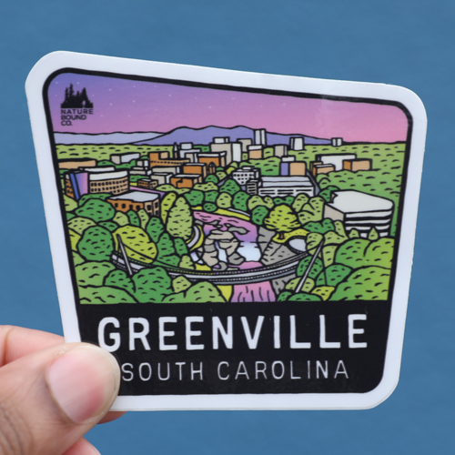 Greenville, SC Cityscape Sunset Sticker