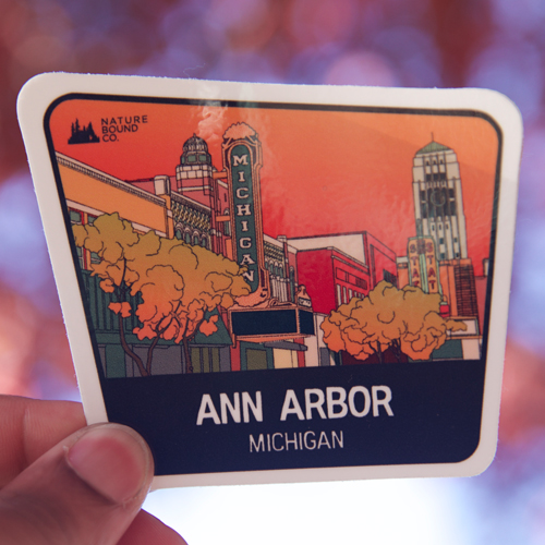 Ann Arbor Michigan Cityscape Sunset Sticker